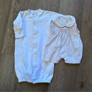 Girls Kissy Kissy Newborn lot -Smocked Romper & Conversion Gown Footless Pajamas